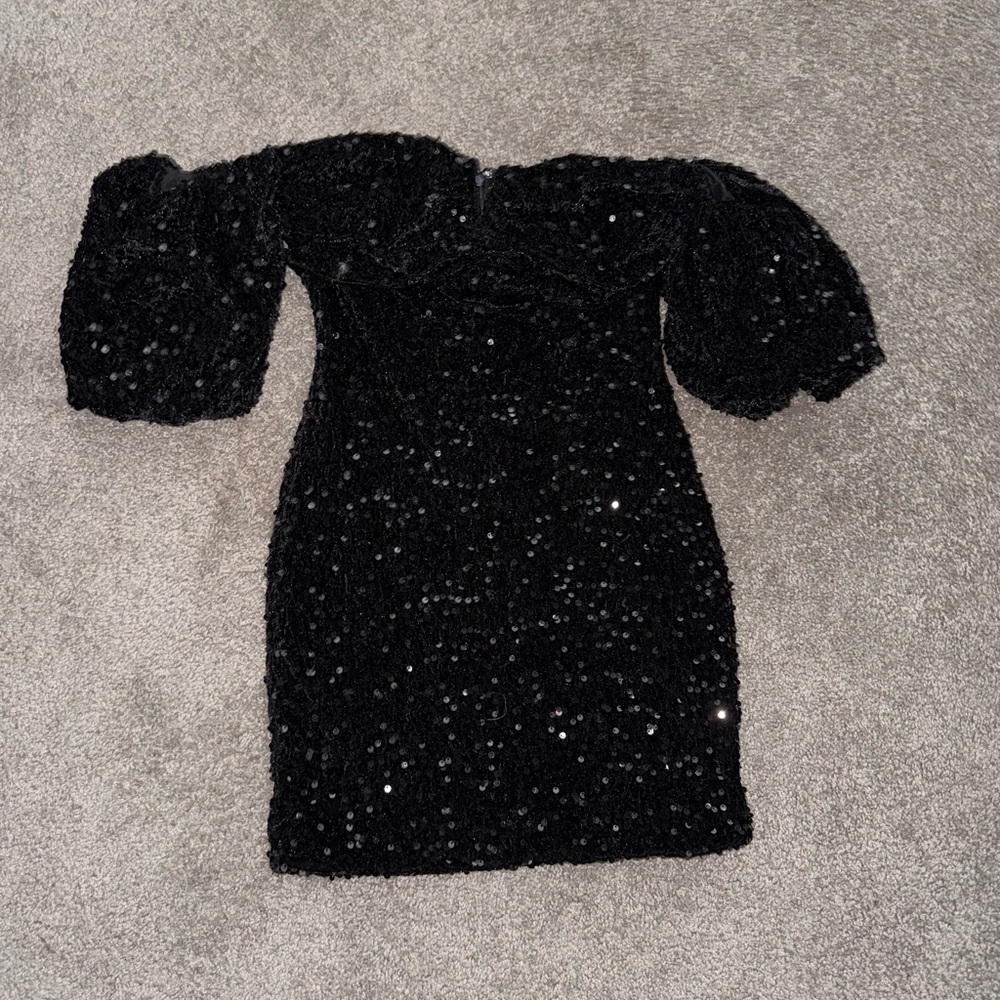 Elegant Black Sequin Mini Dress
